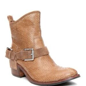 New $348 Donald J. Pliner Snake Embossed Leather Moto Western Tan Boots Size 10